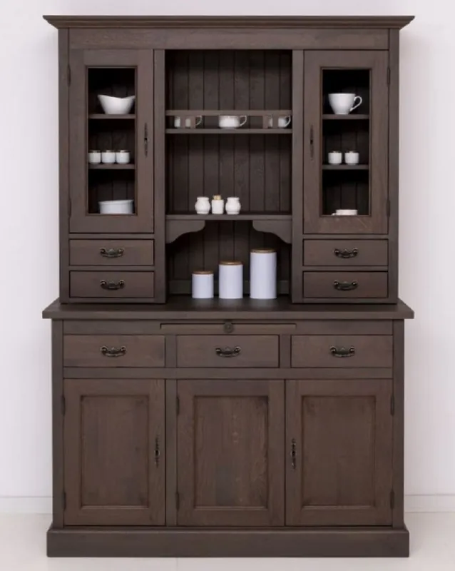 Top-Preis Casa Padrino armario de comedor de estilo campestre marrón oscuro 138 x 50 x A. 197 cm - Armario de cocina de madera maciza - Muebles de comedor en estilo campestre