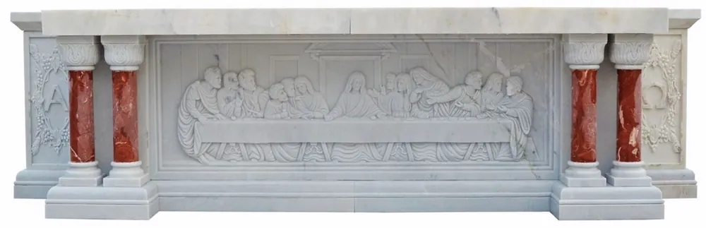 Casa Padrino Altar Barroco de Lujo Blanco / Rojo 300 x 100 x A. 80 cm - Magnífico Altar de Mármol - Muebles de Mármol de Lujo en Estilo Barroco - Noble y Magnífico Echt