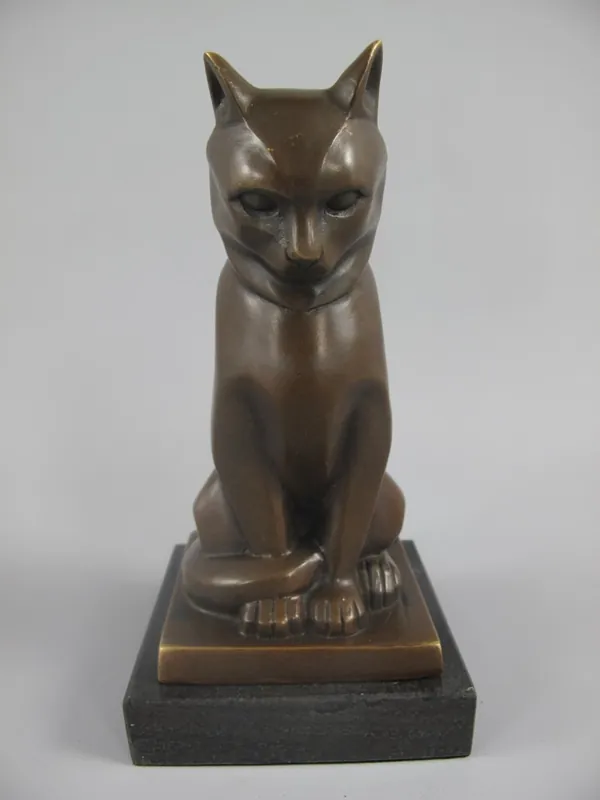 Garantierte Lieferung Casa Padrino escultura de bronce Art Deco de lujo gato sobre base de mármol H17 cm estilo antiguo