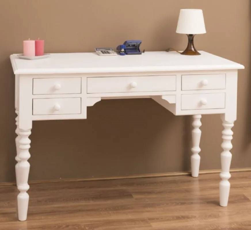 Casa Padrino escritorio de estilo campestre con 5 cajones blanco 130 x 65 x A. 83 cm - Secretaria de madera maciza en estilo campestre - Muebles de oficina - Muebles de estilo campestre Meistverkauft
