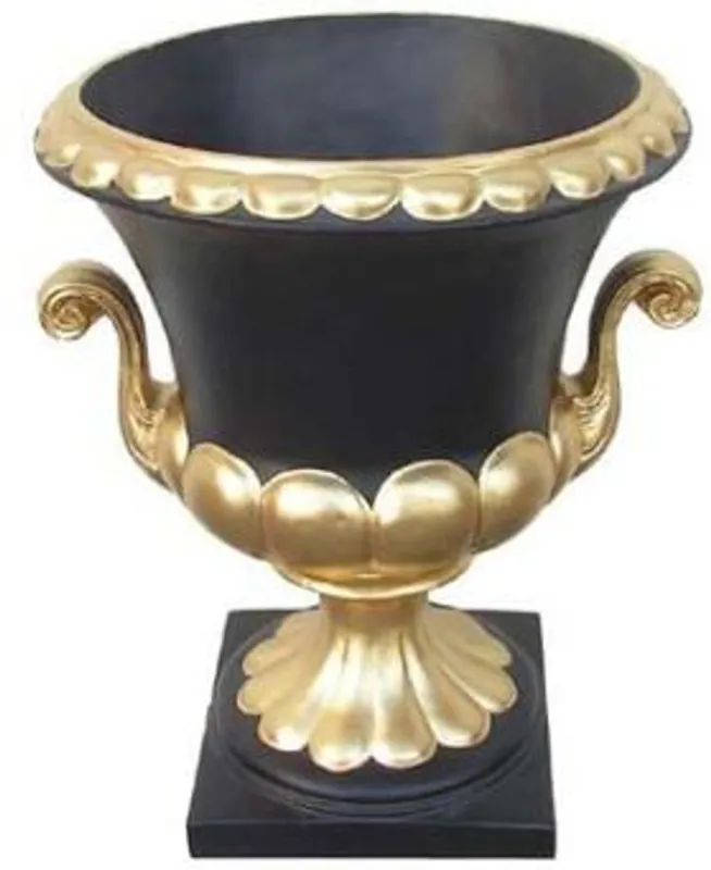 Highlight Casa Padrino Maceta Barroco Negro / Oro Ø 35 x A. 47 cm - Maceta en Estilo Barroco Magnífica - Accesorios Decorativos Barrocos