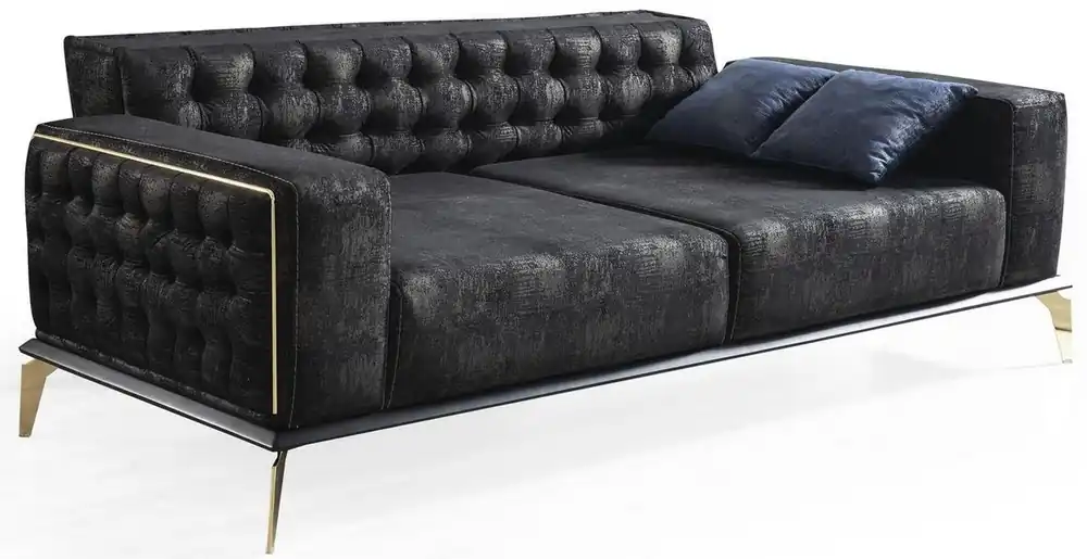 Online Kaufen Casa Padrino sofá Art Deco Chesterfield de lujo negro / gris / latón 236 x 99 x A. 86 cm - Sofá de salón noble con cojines decorativas - Calidad de Lujo