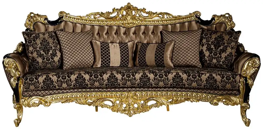 Casa Padrino sofá barroco de lujo marrón / negro / oro 260 x 110 x A. 117 cm - Sofá de salón magnífica con cojines decorativas - Muebles nobles barrocos Sofort Bestellen