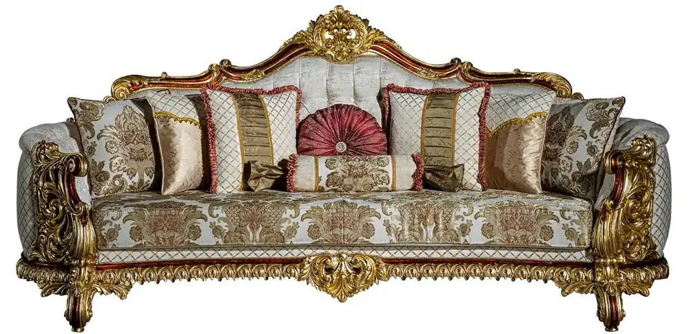 Casa Padrino sofá barroco de lujo gris / rojo / oro 270 x 105 x A. 128 cm - Sofá de la sala con cojines decorativas - Noble y Magnífica Jetzt Kaufen