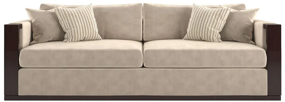Casa Padrino sofá de terciopelo Art Deco de lujo beige / marrón oscuro alto brillo / oro 245 x 95 x A. 75 cm - Sofá de salón noble - Calidad de Lujo Nur Heute