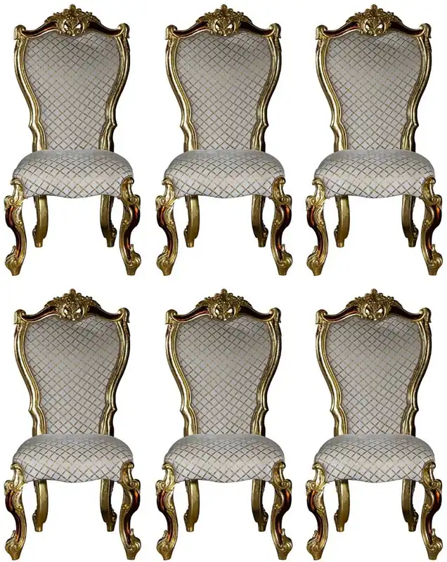 Casa Padrino conjunto de sillas de comedor barroco de lujo gris / oro / rojo / oro 58 x 57 x A. 107 cm - Sillas de cocina conjunto de 6 estilo barroco - Muebles de comedor barrocos Abverkauf