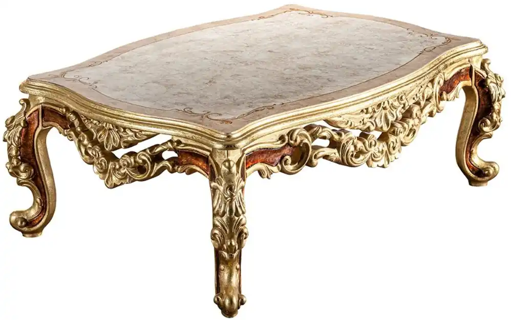 Casa Padrino mesa de centro barroco de lujo crema / beige / marrón / oro 120 x 82 x A. 47 cm - Mesa de salón noble de madera maciza en estilo barroco - Muebles barrocos magnífica Zertifiziert