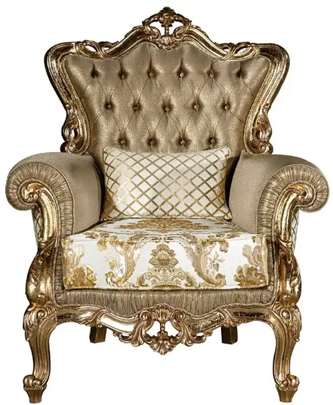 Casa Padrino sillón de salón barroco de lujo con cojín decorativo oro / blanco 98 x 90 x A. 117 cm - Muebles Barrocos Magnífico Preisknaller