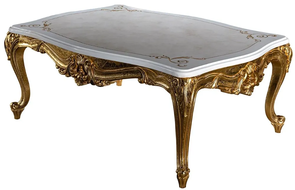 Abverkauf Casa Padrino mesa de centro barroca de lujo blanco / beige / oro 120 x 85 x A. 49 cm - Mesa de salón de madera maciza noble en estilo barroco - Muebles barrocos magnífica