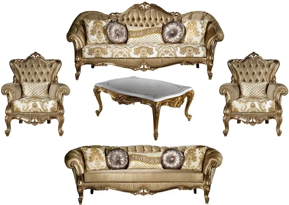 Casa Padrino conjunto de sala de estar barroco de lujo oro / blanco - 2 Sofás y 2 Sillones y 1 Mesa de Centro - Muebles de sala magnífica en estilo barroco - Noble y Magnífica Meistverkauft