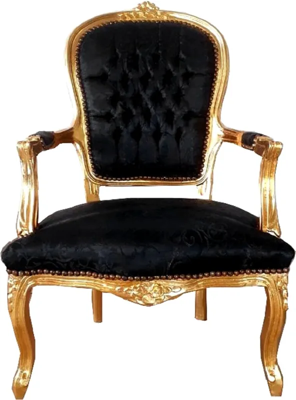 Casa Padrino sillón de salón barroco negro patrón / oro 60 x 50 x A. 93 cm - Sillón de estilo antiguo hecho a mano con fino tejido satinado - Muebles de estilo barroco Versand Am Gleichen Tag