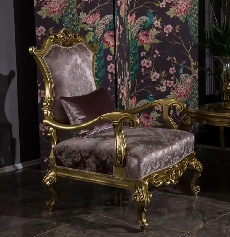 Online Kaufen Casa Padrino sillón de salón barroco de lujo con cojín decorativo lila / oro 79 x 73 x A. 110 cm - Muebles Barrocos Magnífico