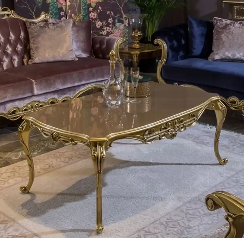 Must-Have Casa Padrino mesa de centro barroca de lujo gris / oro 123 x 77 x A. 52 cm - Mesa de salón de madera maciza noble en estilo barroco - Muebles barrocos magnífica