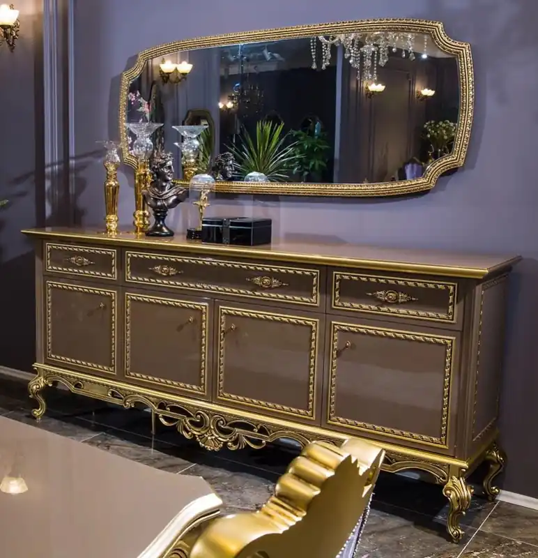 Sofort Bestellen Casa Padrino conjunto de muebles barrocos de lujo aparador con espejo gris / oro - Aparador de madera maciza adornada con espejo de pared - Muebles nobles en estilo barroco - Calidad de Lujo