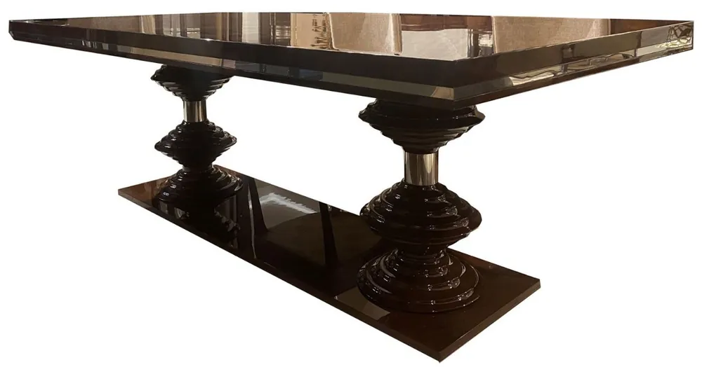 Highlight Casa Padrino mesa de comedor Art Deco de lujo marrón oscuro brillante / oro 220 x 110 x A. 78 cm - Mesa de comedor noble - Mesa de cocina - Muebles de Comedor Art Deco