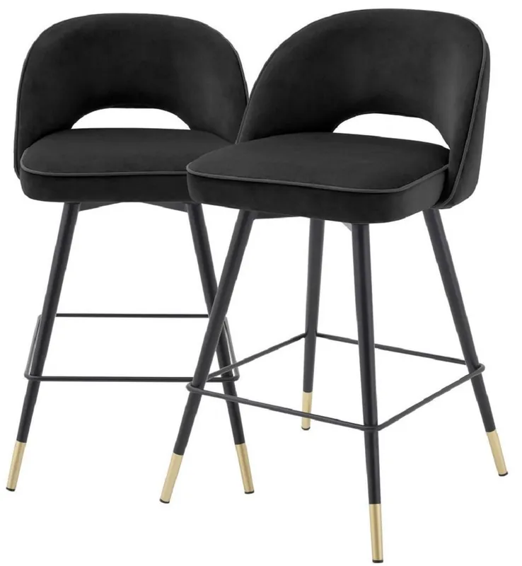 Casa Padrino conjunto de sillas de bar de lujo negro / latón 51 x 52 x A. 92,5 cm - Taburetes de bar con asiento giratorio y tela de terciopelo noble - Muebles de Bar de Lujo Neue Kollektion