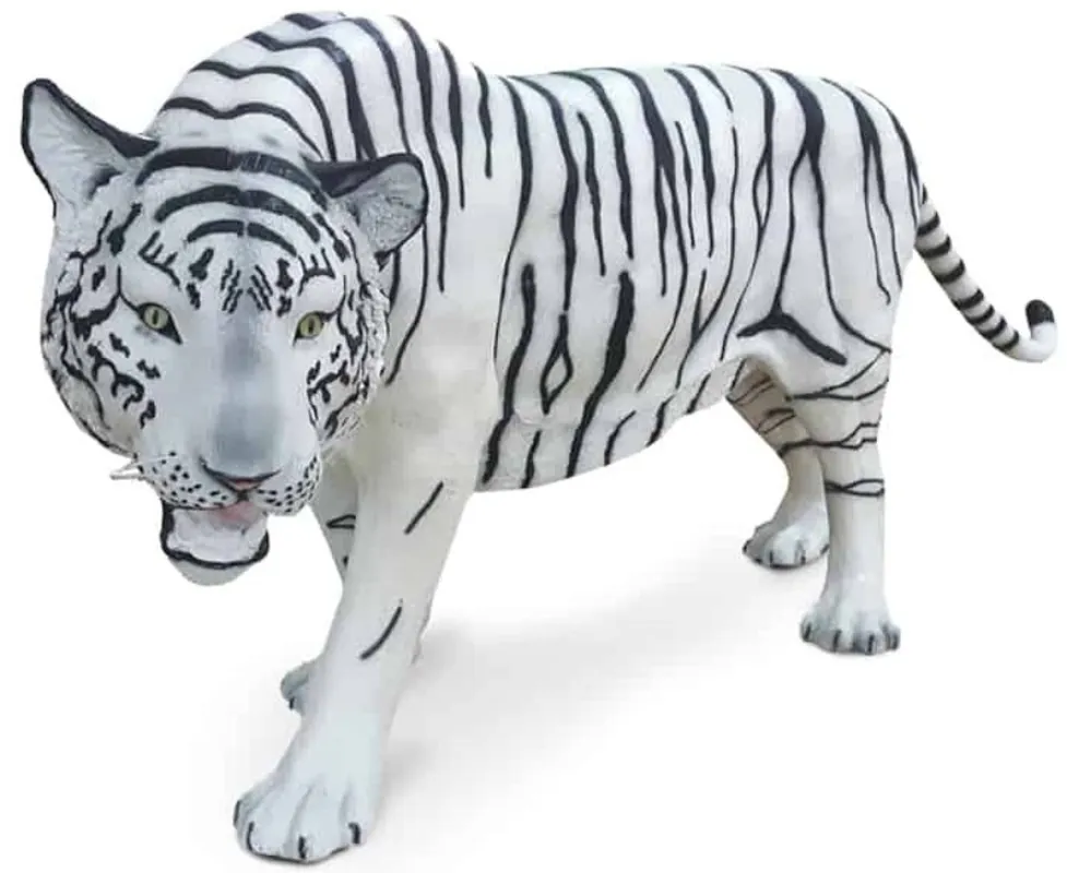 Casa Padrino figura decorativa de lujo tigre blanco / negro 250 x 55 x H. 90 cm - Figura decorativa de tamaño natural - Figura de animal enorme - Escultura decorativa de jardín Direkt Vom Hersteller