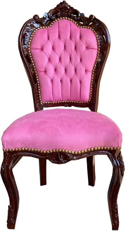 Garantierte Lieferung Casa Padrino silla de comedor barroco rosa / marrón 53 x 57 x A. 108 cm - Silla de cocina hecha a mano de madera maciza con terciopelo fino - Muebles de comedor barrocos