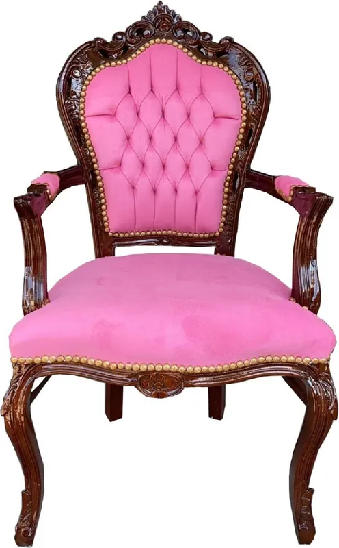 Casa Padrino silla de comedor barroco con reposabrazos rosa / marrón 53 x 57 x A. 108 cm - Silla de madera maciza de estilo antiguo hecha a mano con terciopelo fino - Muebles de comedor barrocos Angebot