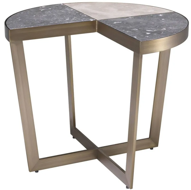 Highlight Casa Padrino mesa auxiliar de lujo de acero inoxidable con sobre de mármol gris / beige / latón Ø 60 x A. 50,5 cm - Muebles de Lujo