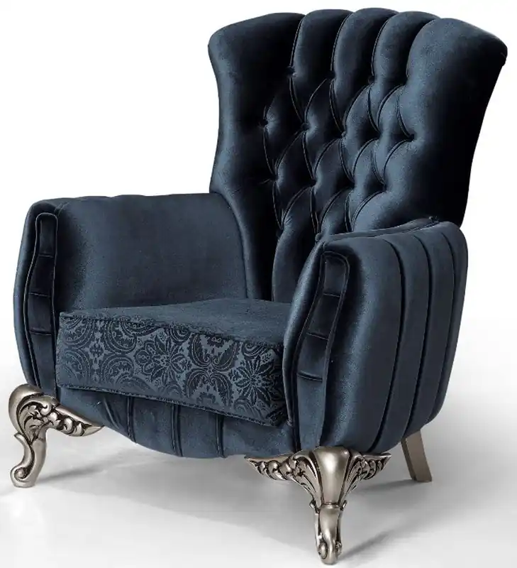 Top-Seller Casa Padrino sillón barroco de lujo azul / plata 91 x 86 x A. 104 cm - Sillón de salón con patrón elegante - Muebles Barroco