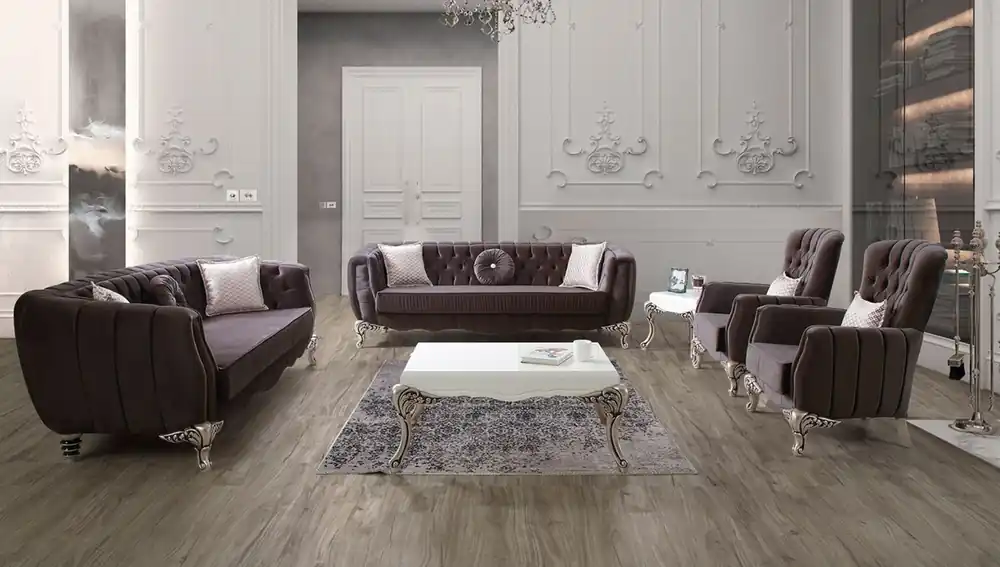 Casa Padrino conjunto de sala de estar barroco de lujo púrpura / plata - 2 Sofás y 2 Sillones y 1 Mesa de Centro - Muebles de sala elegantes en estilo barroco Beliebt