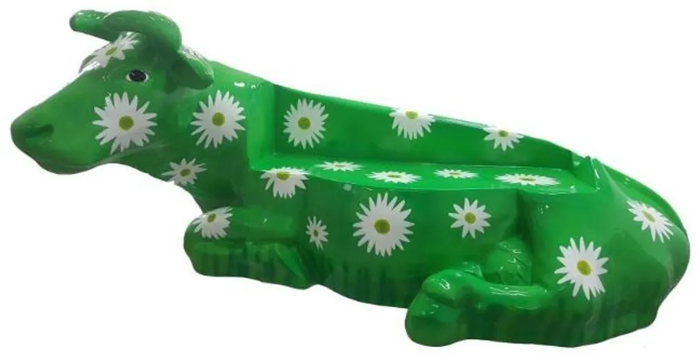 Casa Padrino banco de diseño vaca con diseño floral verde / blanco 200 x A. 98 cm - Banco de jardín de vaca escultura resistente a la intemperie - Accesorios de decoración de jardín y terraza Abverkauf