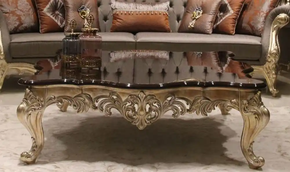 Knallerangebot Casa Padrino mesa de centro barroco de lujo marrón oscuro / oro 145 x 145 x A. 45 cm - Magnífica mesa de salón de madera maciza con decoraciones nobles - Muebles de salón barrocos