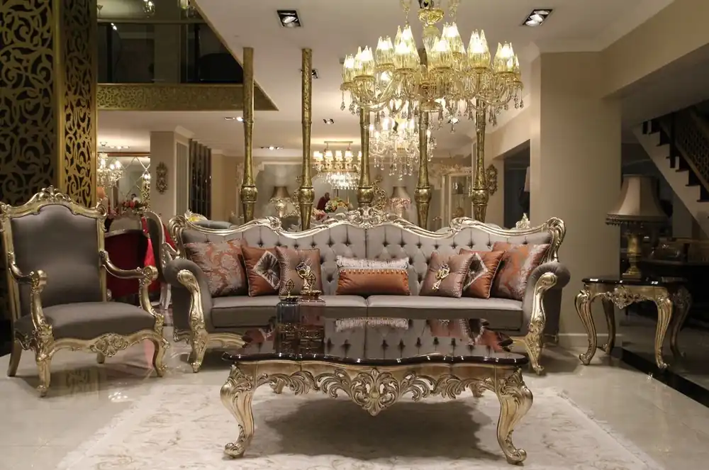 Casa Padrino conjunto de sala de estar barroco de lujo gris / marrón oscuro / oro - 2 Sofás y 2 Sillones y 1 Mesa de Centro y 2 Mesas Auxiliares - Muebles de salón en estilo barroco - Noble y Magnífica Mega-Angebot