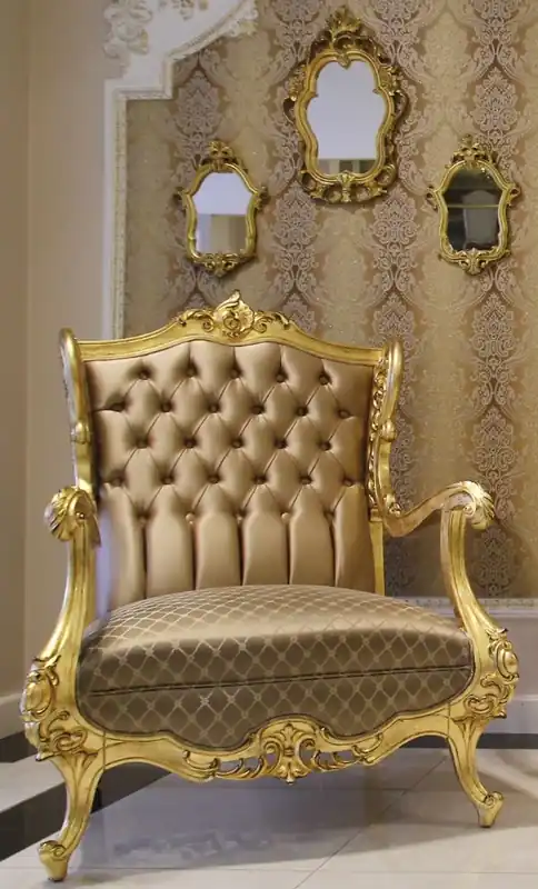 Casa Padrino sillón orejero barroco de lujo marrón / oro 85 x 80 x A. 113 cm - Magnífica sillón de salón con fino tejido satinado - Noble & Magnífica Letzte Chance