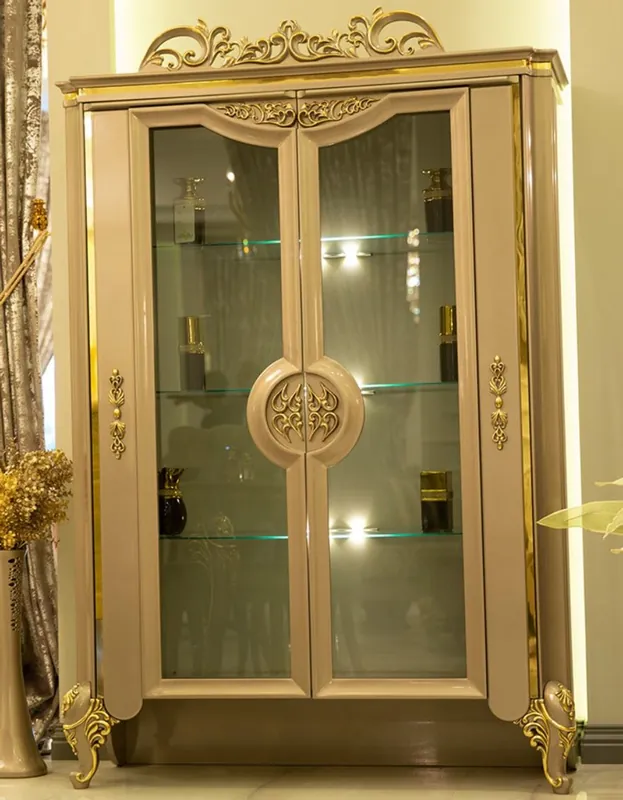Zertifiziert Casa Padrino vitrina barroco de lujo gris / oro 130 x 48 x A. 191 cm - Magnífica vitrina con 2 puertas de vidrio y 2 estantes de vidrio - Muebles Barrocos