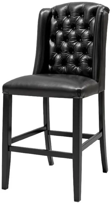 Preiswert Casa Padrino silla de bar Chesterfield de lujo de cuero genuina negro 75 x 65 x A. 106 cm - Taburete de bar de madera maciza con cuero de búfalo - Muebles de Bar Chesterfield