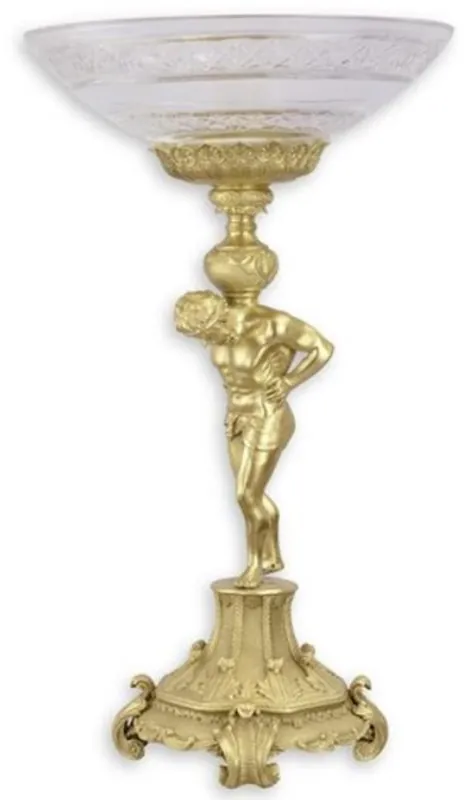Nur Für Kurze Zeit Casa Padrino frutero de vidrio barroco con soporte de bronce oro Ø 32,7 x A. 56,4 cm - Magnífico frutero - Accesorios de decoración barroco