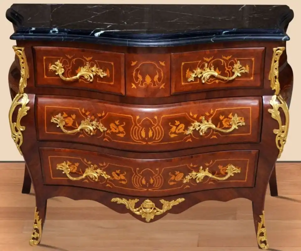 Schnäppchen Casa Padrino cómoda barroco marrón / oro / negro 120 x 50 x A. 85 cm - Cómoda de madera maciza hecha a mano con 4 cajones y encimera de mármol - Muebles Barrocos
