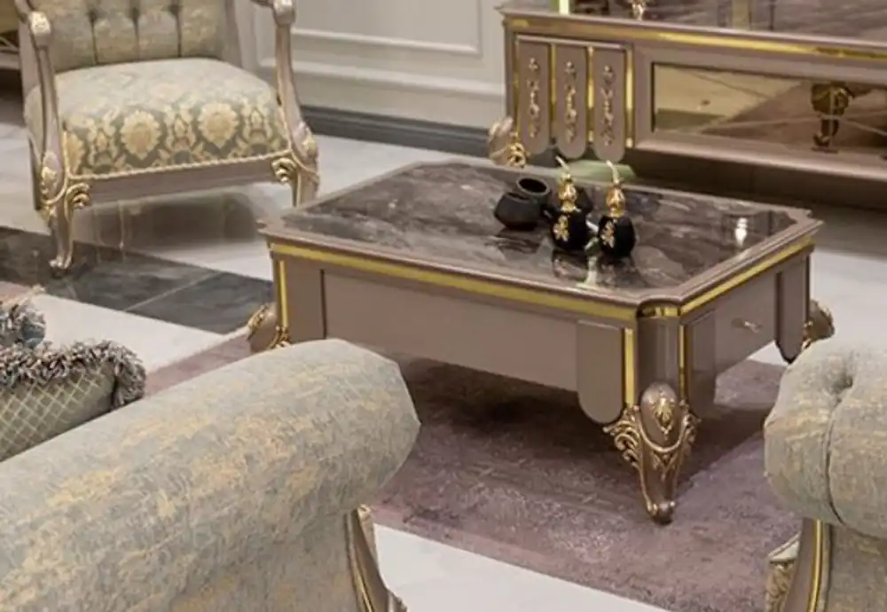 Casa Padrino mesa de centro barroco de lujo negro / gris / oro 110 x 72 x A. 48 cm - Mesa de salón de madera maciza - Muebles de Estilo Barroco Direkt Vom Hersteller