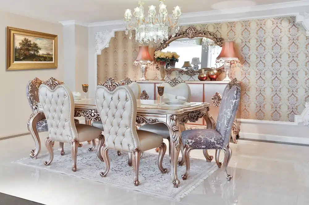 Preis Gesenkt Casa Padrino conjunto de comedor barroco de lujo - 1 Mesa de Comedor y 6 Sillas de Comedor - Muebles de comedor en estilo barroco - Noble y Magnífico