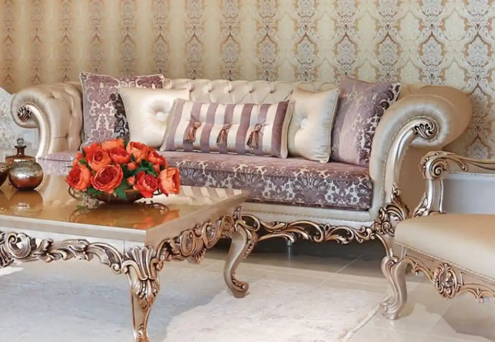 Finale Aktion Casa Padrino sofá barroco de lujo violeta / crema / beige / cobre 260 x 100 x A. 90 cm - Magnífico sofá de salón con patrón noble - Muebles de salón barrocos