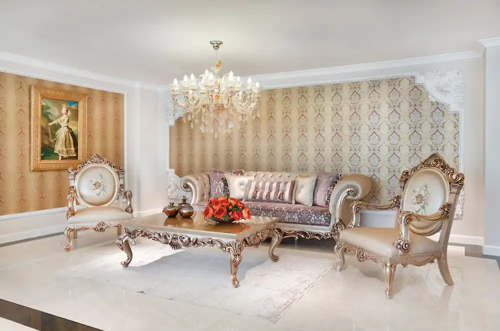 Casa Padrino conjunto de sala de estar barroco de lujo violeta / crema / beige / cobre - 2 Sofás y 2 Sillones y 1 Mesa de Centro con Tapa de Vidrio - Muebles de salón estilo barroco - Noble y Magnífica Rabatt