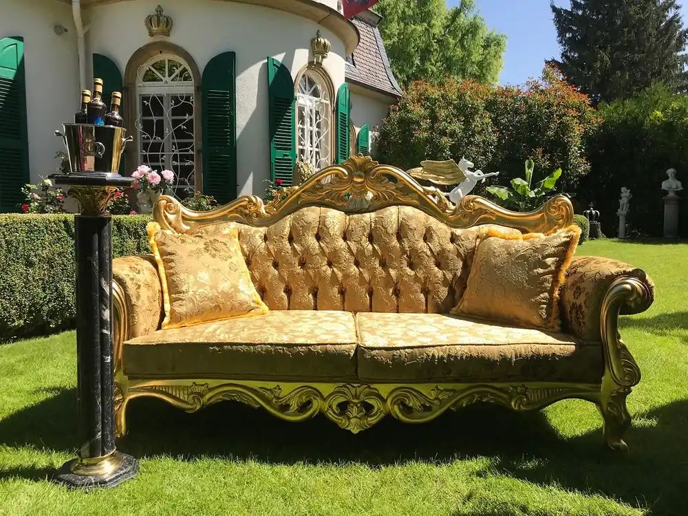 Pompöös by Casa Padrino sofá barroco de lujo patrón de ramo oro / oro - Sofá barroco Pompööses diseñado por Harald Glööckler Ausverkauf