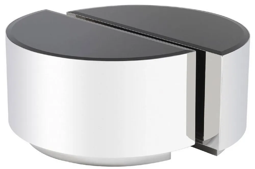 Casa Padrino conjunto de mesa auxiliar de lujo plata / negro - 2 Mesas semicirculares de acero inoxidable con tapas de vidrio biselado - Muebles de sala de lujo Kracherpreis