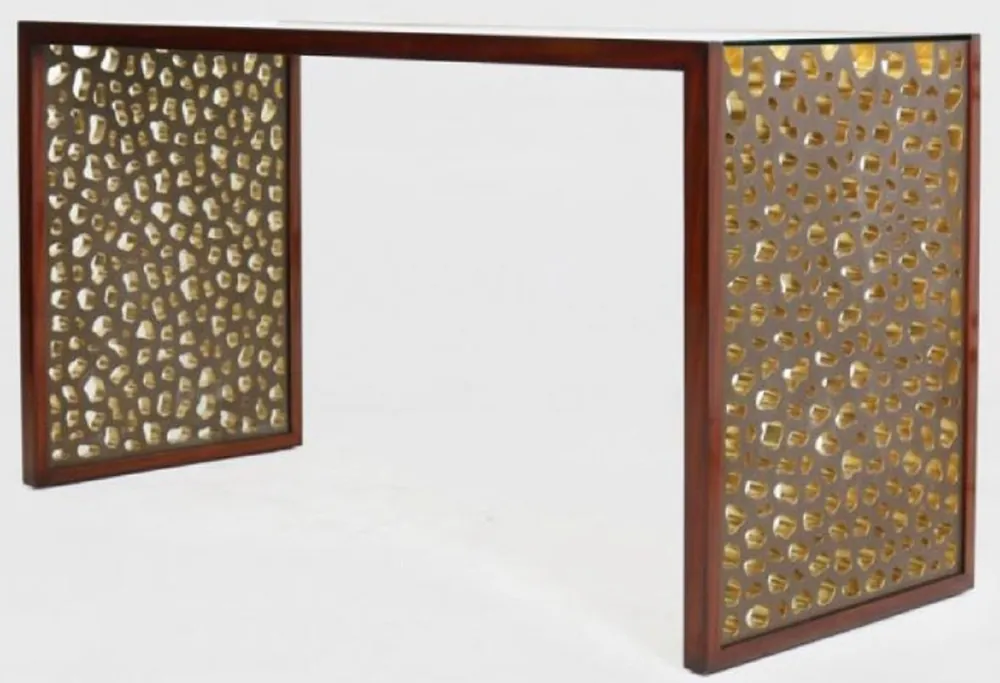Casa Padrino escritorio de diseño con tapa de vidrio marrón / bronce / oro 140 x 55 x A. 77 cm - Mesa de Oficina - Mesa de Computadora - Muebles de Oficina de Lujo Solange Der Vorrat Reicht