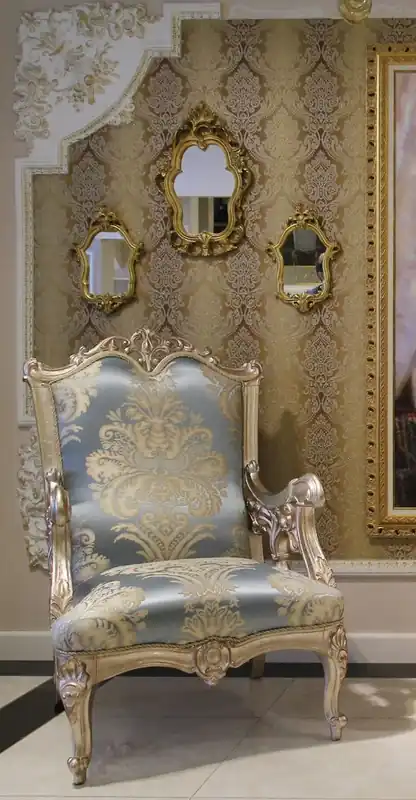 Günstig Casa Padrino sillón barroco de lujo azul claro / beige / plata 80 x 77 x A. 115 cm - Magnífico sillón de salón con patrón noble - Muebles de salón barrocos