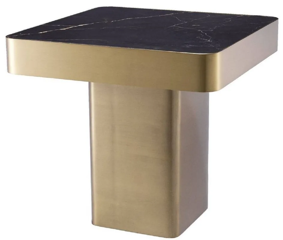 Casa Padrino mesa auxiliar de lujo negro / latón 50 x 50 x A. 47,5 cm - Mesa cuadrada de acero inoxidable con tapa de cerámica - Muebles de salón - Muebles de Lujo Must-Have