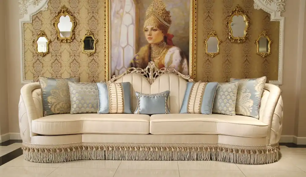 Casa Padrino sofá de salón barroco de lujo beige / plata 300 x 95 x A. 115 cm - Sofá en estilo barroco magnífico - Muebles de salón barrocos nobles Nur Für Kurze Zeit