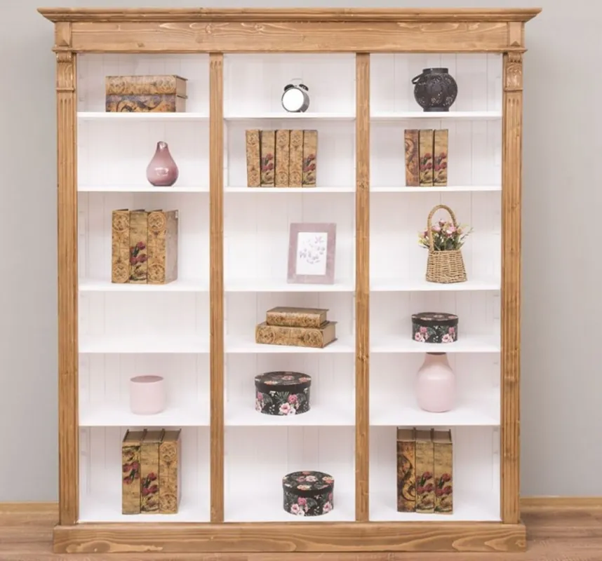 Top-Seller Casa Padrino armario de libros de estilo campestre marrón claro / blanco 180 x 39 x A. 197 cm - Armario de sala de estar - Armario de oficina - Muebles de estilo campestre