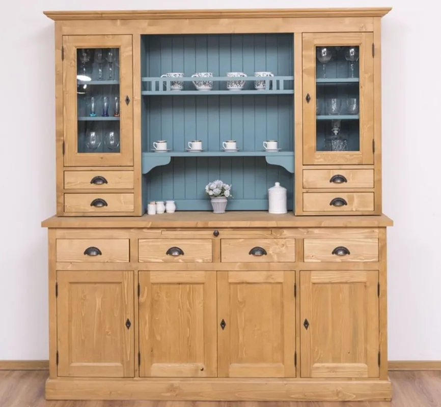 Sonderaktion Casa Padrino armario de cocina estilo campestre natural / azul claro 180 x 50 x A. 197 cm - Armario de comedor de madera maciza - Muebles de comedor de estilo campestre