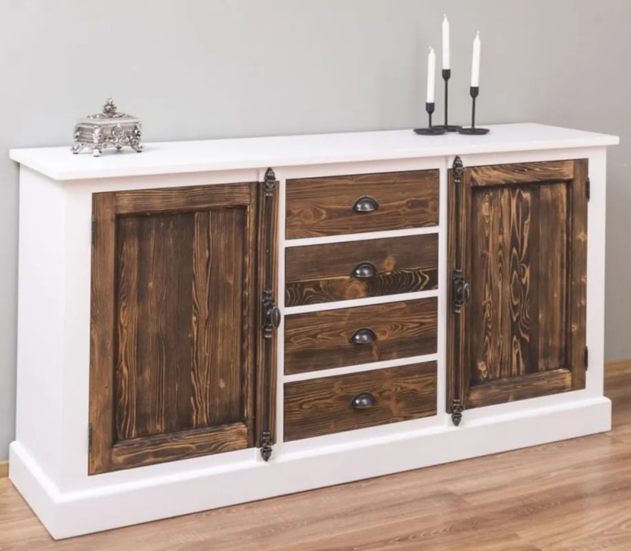Preis Gesenkt Casa Padrino aparador de estilo campestre blanco / marrón oscuro 180 x 48 x A. 93 cm - Armario de madera maciza con 2 puertas y 4 cajones - Muebles de estilo campestre