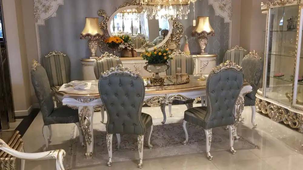 Casa Padrino conjunto de comedor barroco de lujo - 1 Mesa de Comedor y 8 Sillas de Comedor - Muebles de comedor barrocos - Calidad de Lujo - Noble y Magnífica Beliebt