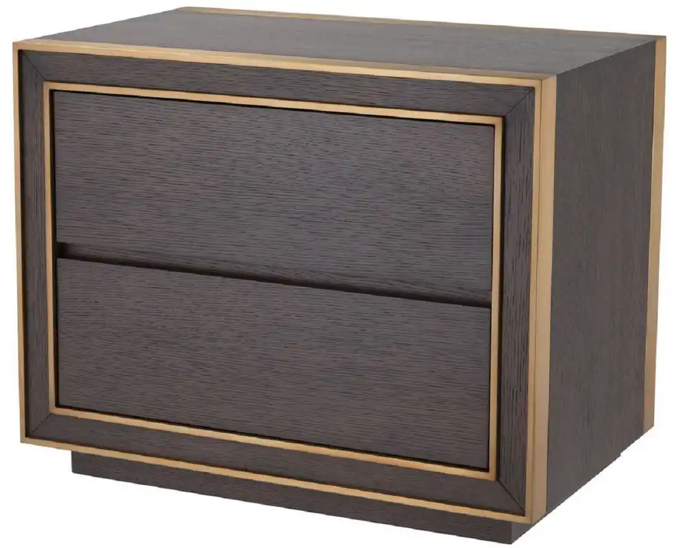 Rabatt Casa Padrino mesita de noche de lujo marrón / latón 76 x 48,5 x A. 61,5 cm - Mesa auxiliar con 2 cajones - Muebles de dormitorio de lujo