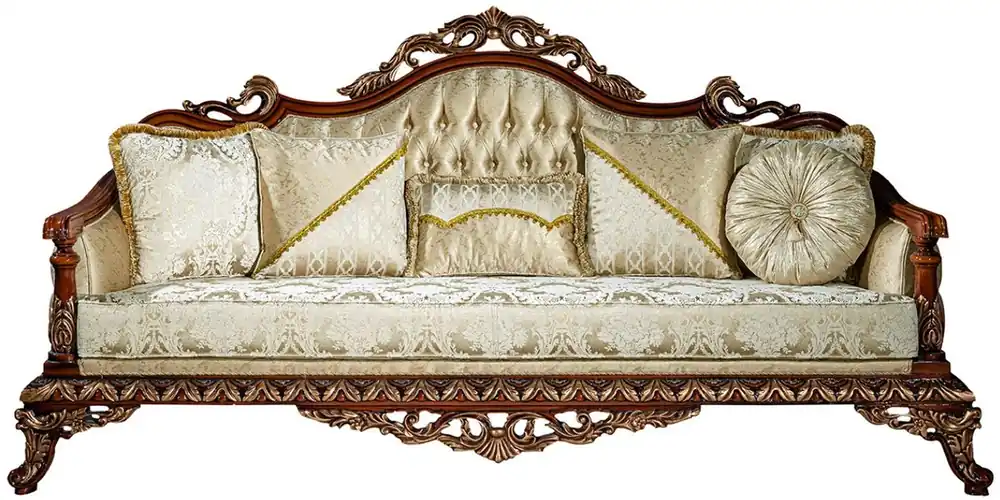 Bestpreis Casa Padrino sofá barroco de lujo oro / marrón / bronce 245 x 92 x A. 127 cm - Sofá de salón con patrón elegante y cojines decorativos - Muebles barrocos nobles
